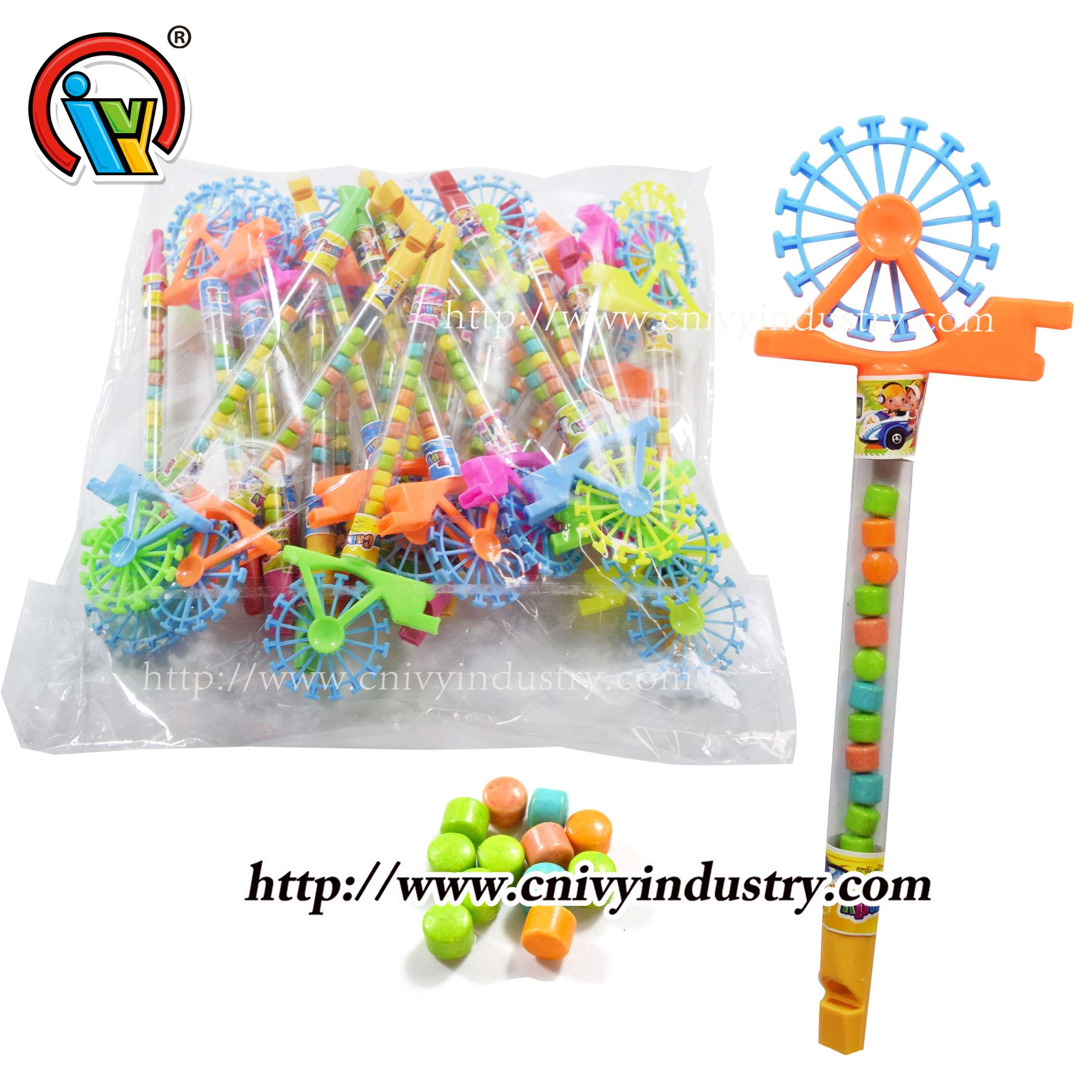 wholesale Ferris wheel plastic toy candy with whistle 
